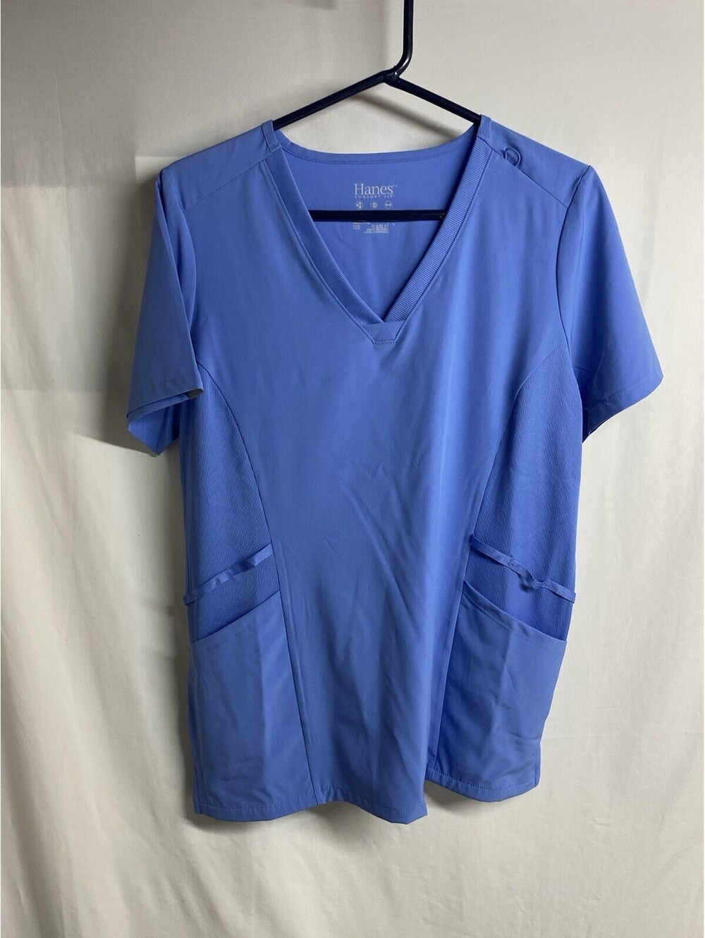 Hanes Comfort Fit Scrub Top Workwear Size Med Sky Blue Womens  Flex Sides